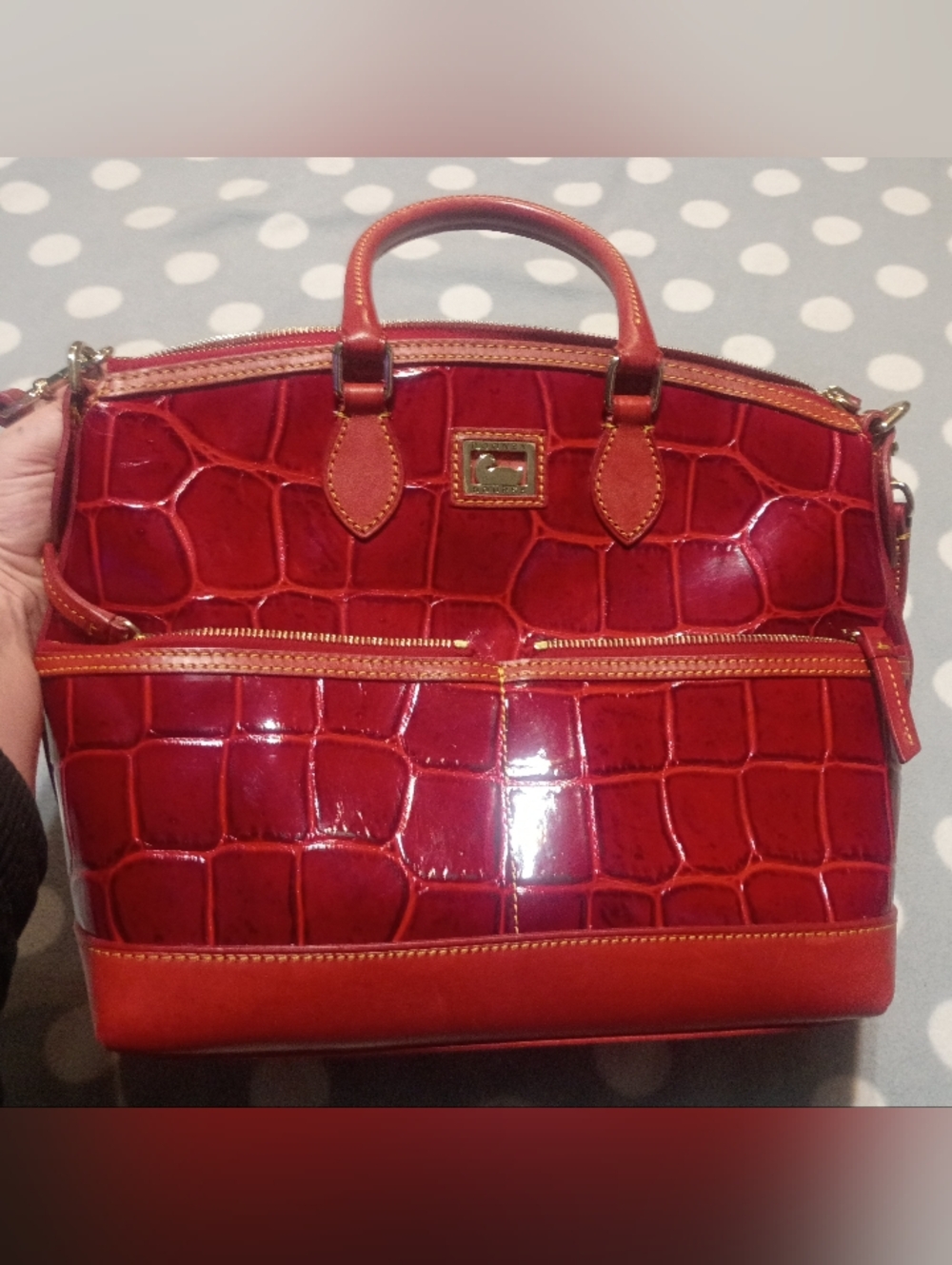 Dooney And Bourke Red Croc-Embossed Leather Satchel Handbag